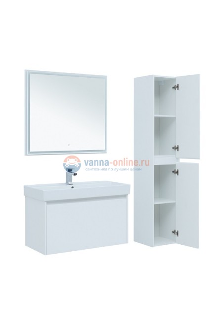 Тумба с раковиной Aquanet Nova Lite 90, 1 + 1 ящик в ящике, белый глянец