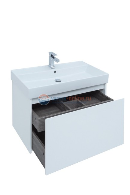Тумба с раковиной Aquanet Nova Lite 90, 1 + 1 ящик в ящике, белый глянец