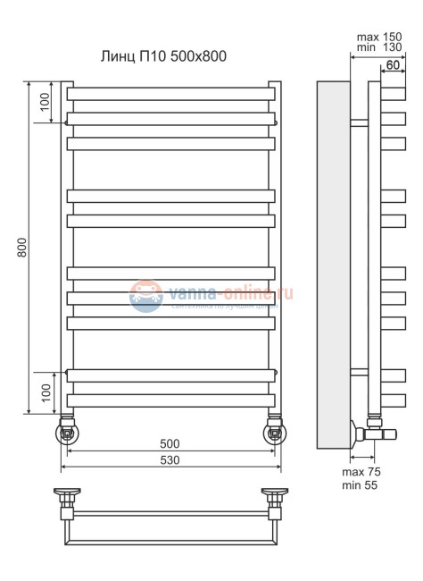Водяной полотенцесушитель TERMINUS Линц П10 500х800