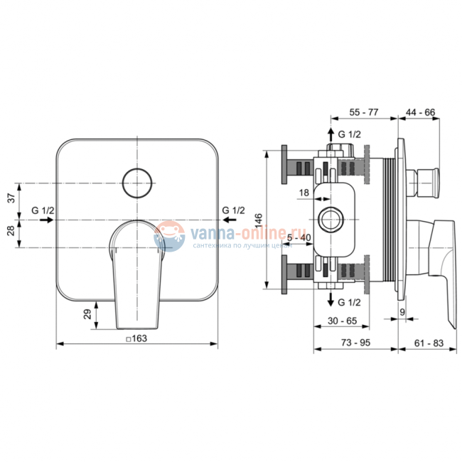 Встраиваемый смеситель для ванны/душа Ideal Standard TESI A6586AA Встраиваемый смеситель для ванны/душа Ideal Standard TESI A6586AA
