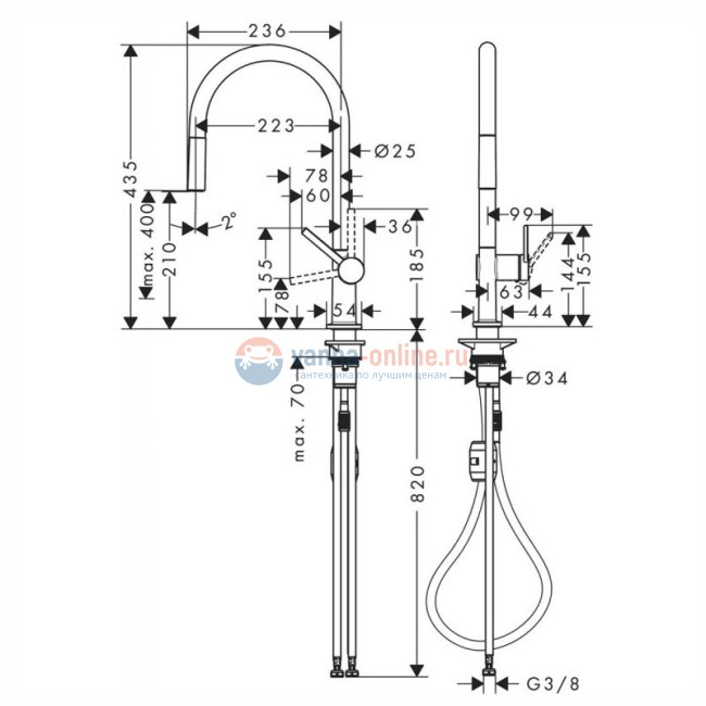 Кухонный смеситель Hansgrohe Talis M54, 72802670, с вытяжным изливом, черный матовый