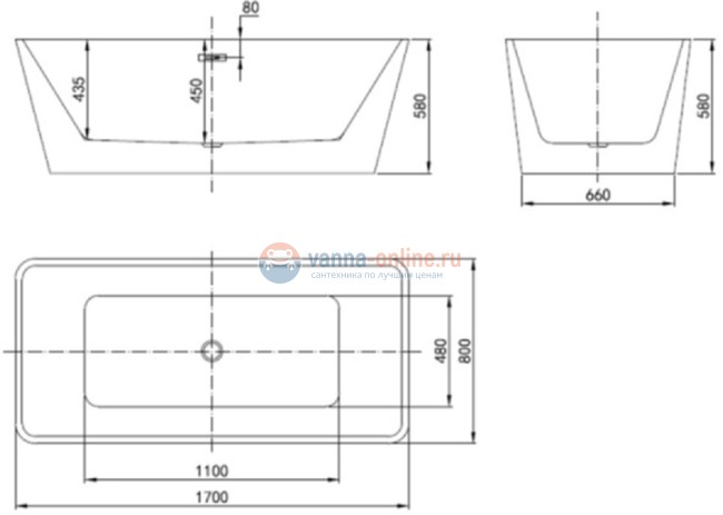 Ванна акриловая Ceramica Nova 170x80 см, прямоугольная, белый, FB05 Ванна акриловая Ceramica Nova 170x80 см, прямоугольная, белый, FB05