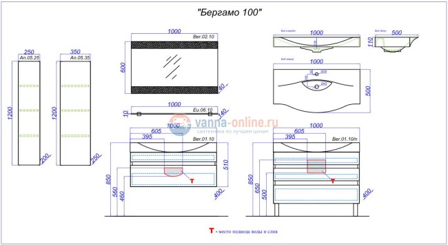 Тумба с раковиной Aqwella Bergamo 100 Ber.01.10/W подвесная, белый Тумба с раковиной Aqwella Bergamo 100 Ber.01.10/W подвесная, белый