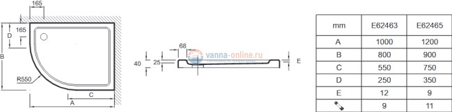 Поддон Jacob Delafon Flight 100 x 80 см, E62463-F-00 R с антискользящим покрытием