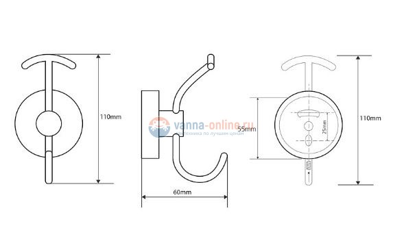 Крючок Bemeta Omega 104105252 5.3 x 6.5 x 11 см, хром