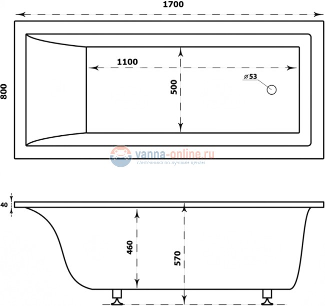 Ванна из искусственного камня Marmo Bagno Ницца 170x80 MB-N 170-80