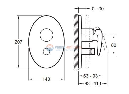 Смеситель Jacob Delafon Panache E98716-CP для ванны и душа, встраиваемый, внешняя часть Смеситель Jacob Delafon Panache E98716-CP для ванны и душа, встраиваемый, внешняя часть