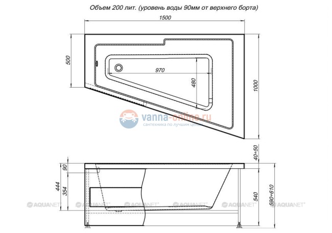 Ванна акриловая Aquanet Accord 150 x 100 см, левая/правая