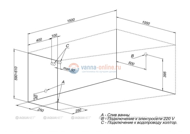 Ванна акриловая Aquanet Accord 150 x 100 см, левая/правая