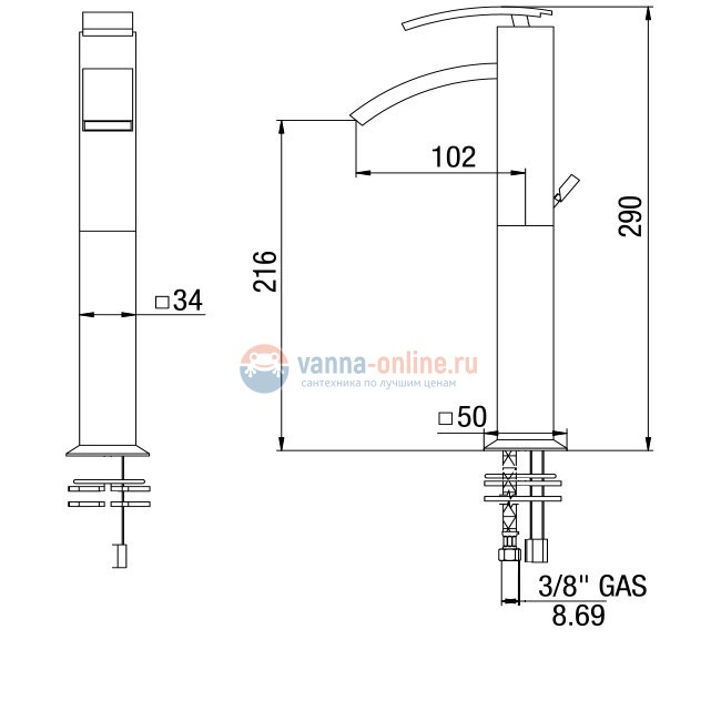 Смеситель для раковины Jacuzzi Rubinetteria Glint высокий