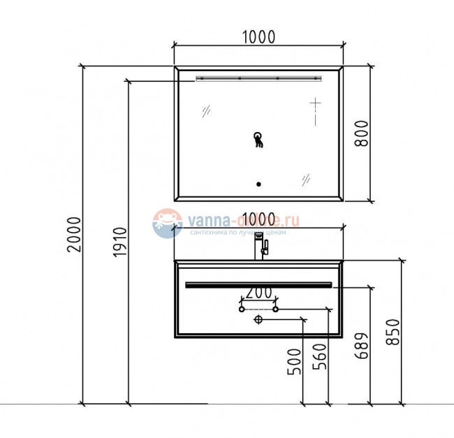Тумба с раковиной Black&White Universe 100 см серый (G.ash)