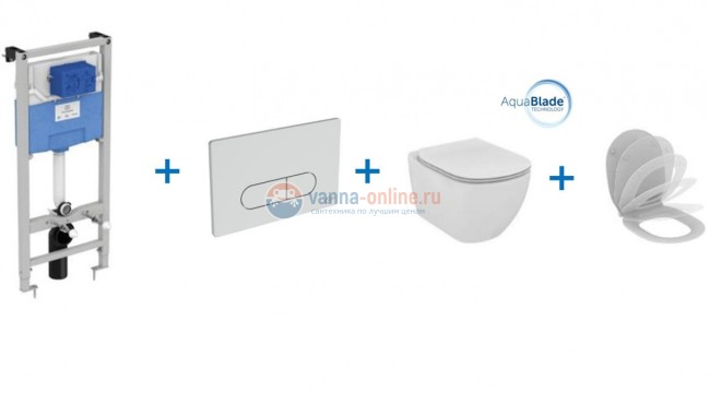 Инсталляция Ideal Standard ProSys R030501 с унитазом T007901 TESI AquaBlade, клавиша, сиденье микролифт, комплект