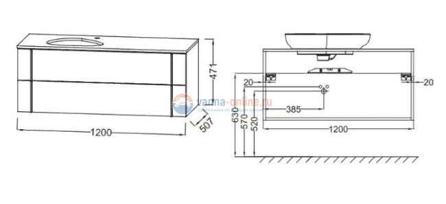 Тумба под раковину Jacob Delafon Nouvelle Vague 120 EB3041-N18, 2 ящика, цвет - белый глянцевый