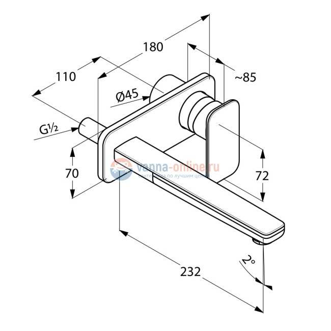 Смеситель Kludi E2 492450575 для раковины настенный, длина излива 22 см Смеситель Kludi E2 492450575 для раковины настенный, длина излива 22 см