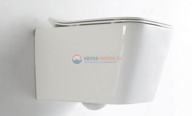 Подвесной унитаз CeramaLux NS5170 36 x 52 x 36 см безободковый, сиденье ультратонкое, Soft Close, крышка микролифт