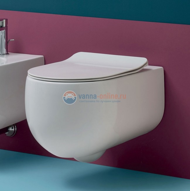 Kerasan Flo унитаз NEW подвесной  БЕЗОБОДКОВЫЙ 54см, с комплектом крепежа, цвет белый