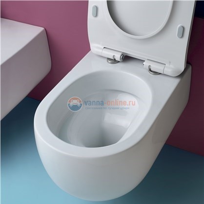 Kerasan Flo унитаз NEW подвесной  БЕЗОБОДКОВЫЙ 54см, с комплектом крепежа, цвет белый