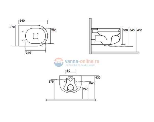 Kerasan Flo унитаз NEW подвесной  БЕЗОБОДКОВЫЙ 54см, с комплектом крепежа, цвет белый