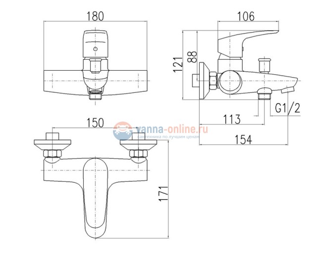 Смеситель для ванны и душа Rav-Slezak Amur AM754.5, хром