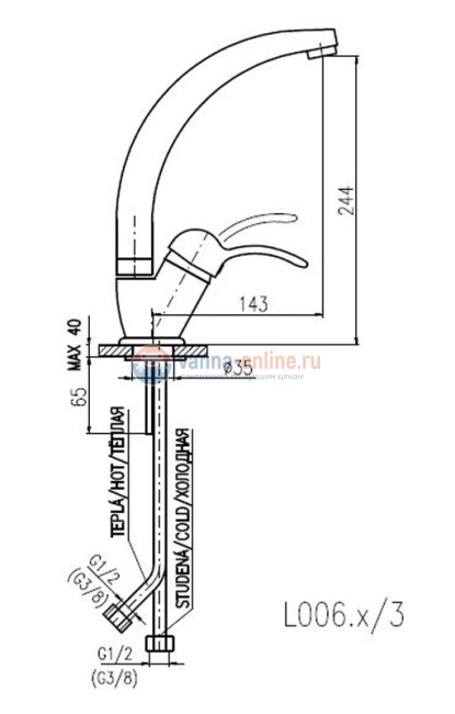 Смеситель для раковины Rav-Slezak Labe L506.5/3, хром/белый