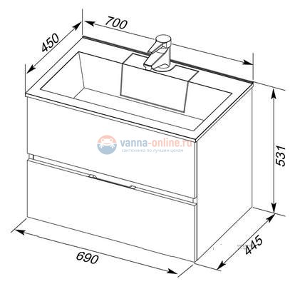 Мебельная раковина Aquanet Фортуна 70 182523, искусственный камень