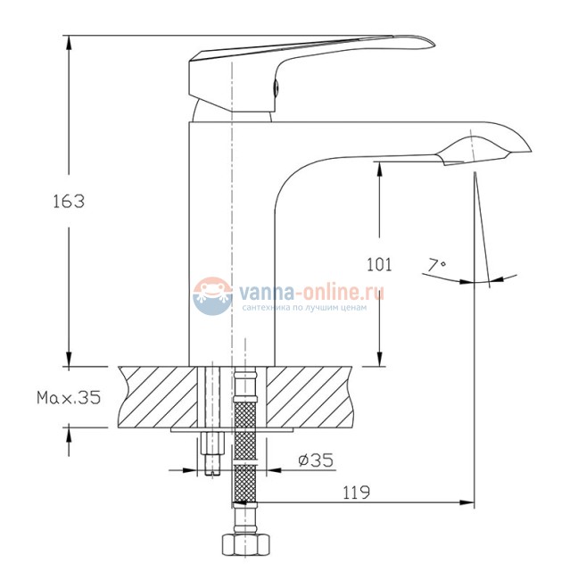 Смеситель Agger Glorious A1202100 для раковины без донного клапана, хром