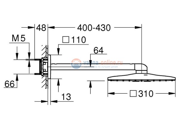 Верхний душ Grohe Rainshower SmartActive Cube 310 26479000, 2 режима струи, хром
