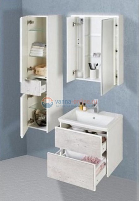 Тумба под раковину Roca Ronda 60 см ZRU9303002 подвесной, цвет бетон, белый глянцевый