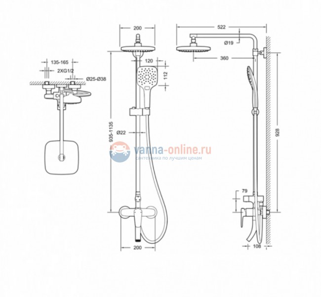 Душевая колонна Bravat Source F6173218CP-A-ENG со смесителем для ванны и душа, хром