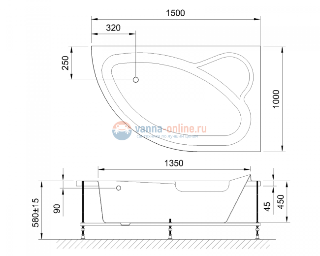 Акриловая ванна Royal Bath Alpine RB 819100 L/R 150 х 100 см