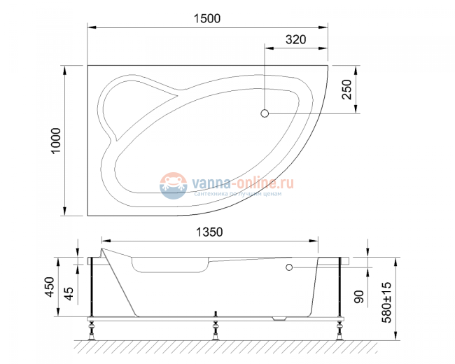 Акриловая ванна Royal Bath Alpine RB 819100 L/R 150 х 100 см