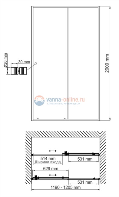 Душевая дверь WasserKRAFT Rhin 44S05, универсальная, 120 х 200 см