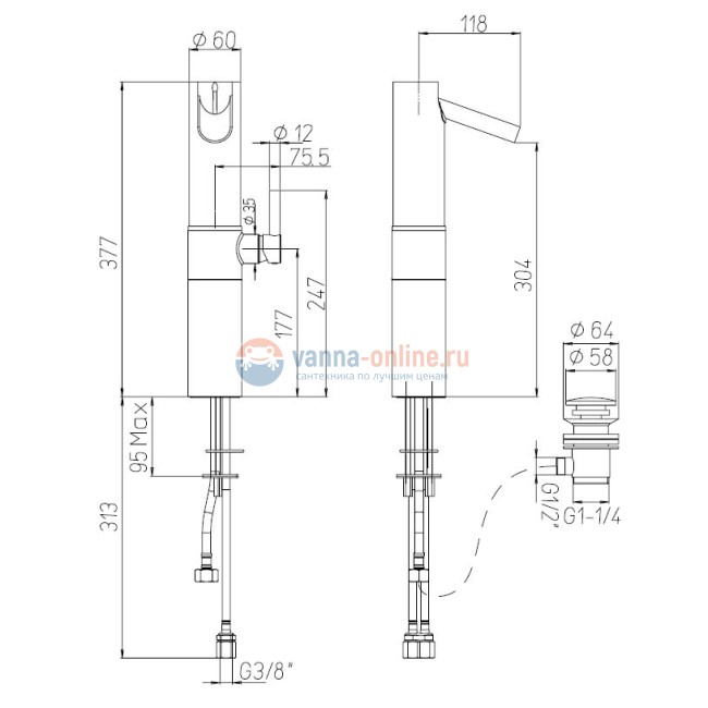 Смеситель для раковины Jacuzzi Rubinetteria Halo с донным клапаном
