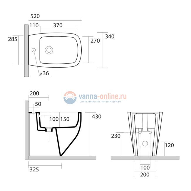 Биде напольное BTW 520х340мм. AXA White Jam