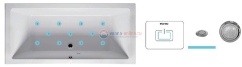 Система гидромассажа Riho AIR 2: 16 аэрофорсунок в стандартном исполнении, 1 подводный светильник белого света, однокнопочный электронный пульт