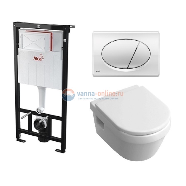 Инсталляция Alcaplast с унитазом Villeroy&Boch Omnia Architectura 5684 H101, сиденье микролифт клавиша хром, комплект