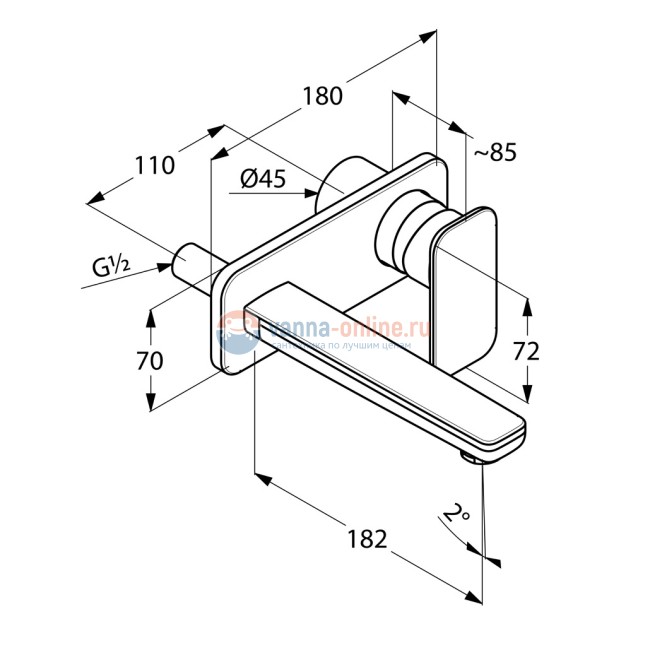 Смеситель Kludi E2 492440575 для раковины настенный, длина излива 18 см Смеситель Kludi E2 492440575 для раковины настенный, длина излива 18 см