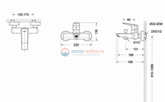 Смеситель Bravat Real F6121179CP-01 для ванны и душа