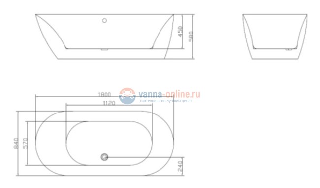 Ванна акриловая Ceramica Nova 170x84 см, овальная, белый, FB07