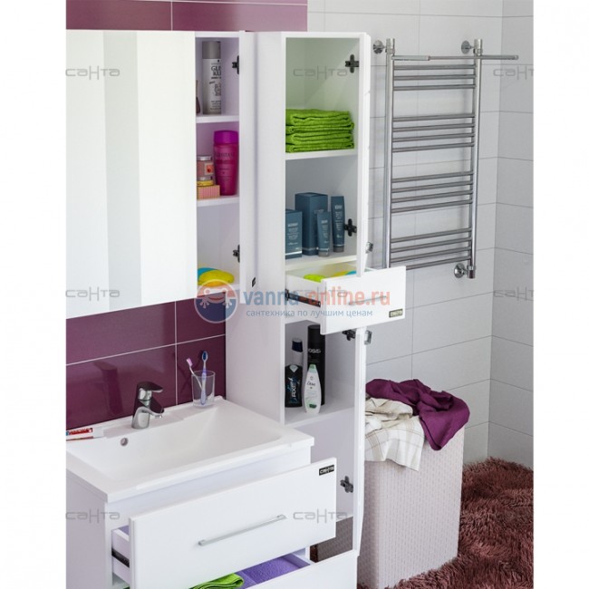 Шкаф-пенал СаНта Омега 30 507002, подвесной, цвет белый