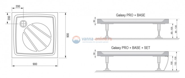 Поддон Ravak Galaxy Perseus Pro-90, 90 x 90 x 3 см, из искусственного камня
