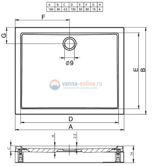 Поддон душевой Riho Davos 259 160 x 90 см, DA67, с ножками и панелью