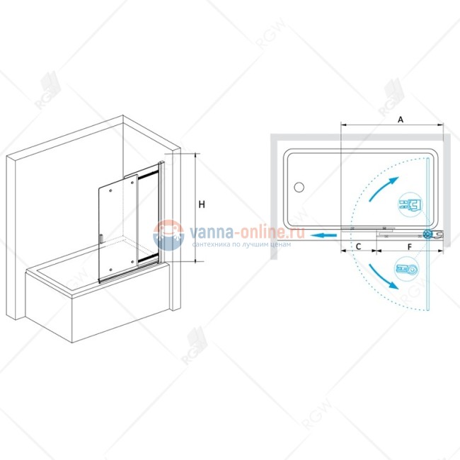 Душевая шторка на ванну RGW SC-44, 03114410-11, 100 х 150 см, профиль - хром