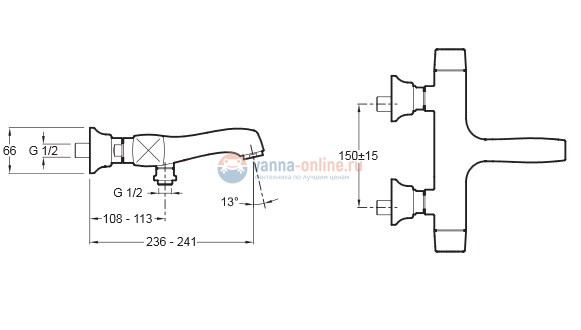 Смеситель Jacob Delafon Margaux E16215-9-CP для ванны и душа Смеситель Jacob Delafon Margaux E16215-9-CP для ванны и душа