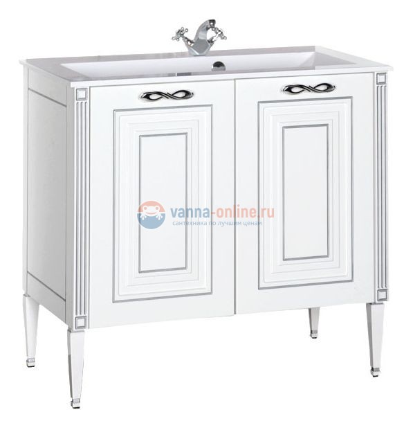 Тумба с раковиной Aquanet Паола 90 00181762, цвет белый патина-серебро Тумба с раковиной Aquanet Паола 90 00181762, цвет белый патина-серебро