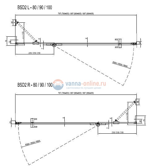Душевая дверь в нишу Ravak Brilliant BSD2-80 B-L/R, хром/транспарент