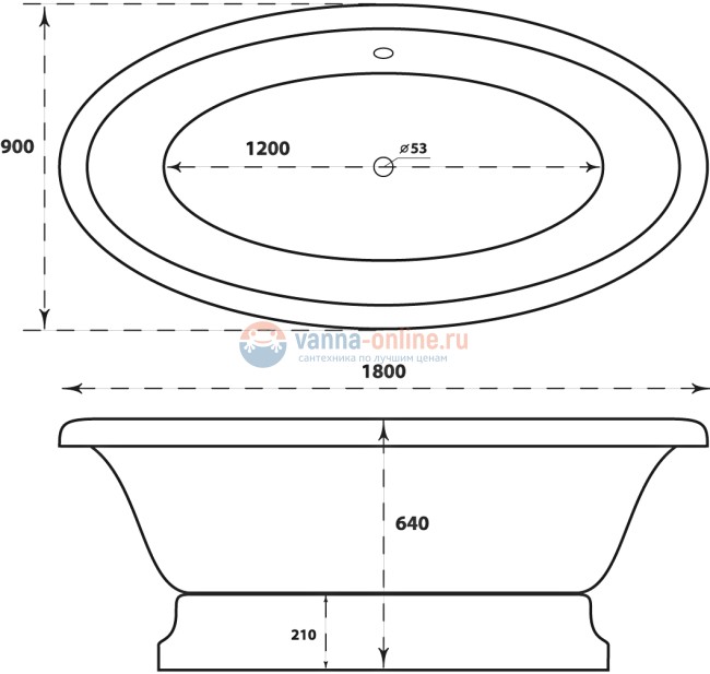 Ванна из искусственного камня Marmo Bagno Аззуро 180x90 см  MB-A180-90