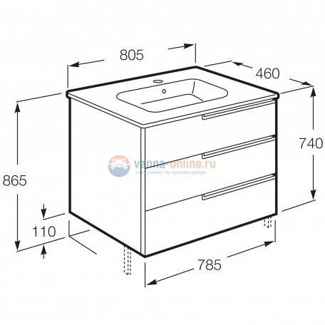 Тумба под раковину Roca Victoria Nord Ice Edition ZRU9302835, 3 ящика Тумба под раковину Roca Victoria Nord Ice Edition ZRU9302835, 3 ящика