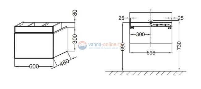 Тумба под раковину Jacob Delafon Terrace 60, подвесная, цвет - серый антрацит глянцевый Тумба под раковину Jacob Delafon Terrace 60, подвесная, цвет - серый антрацит глянцевый