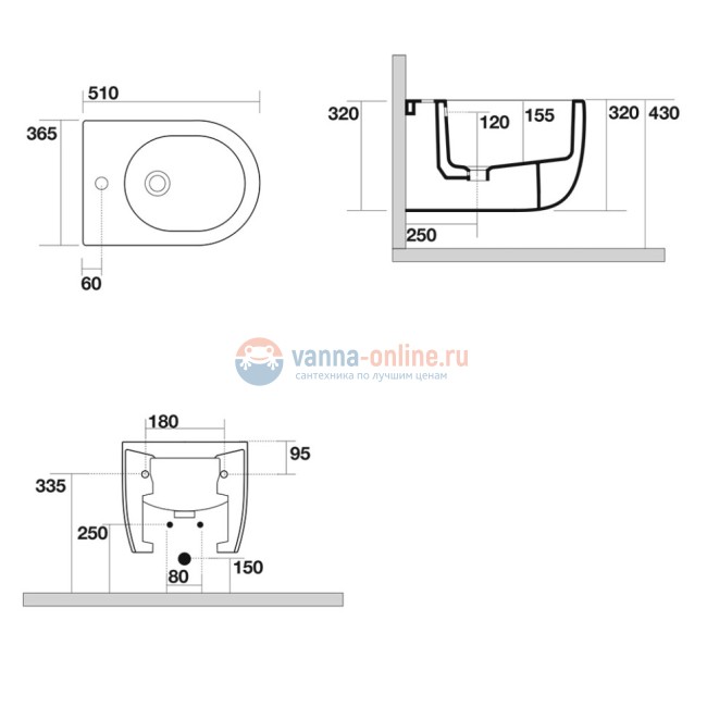Биде подвесное 510х365мм., AXA Glomp